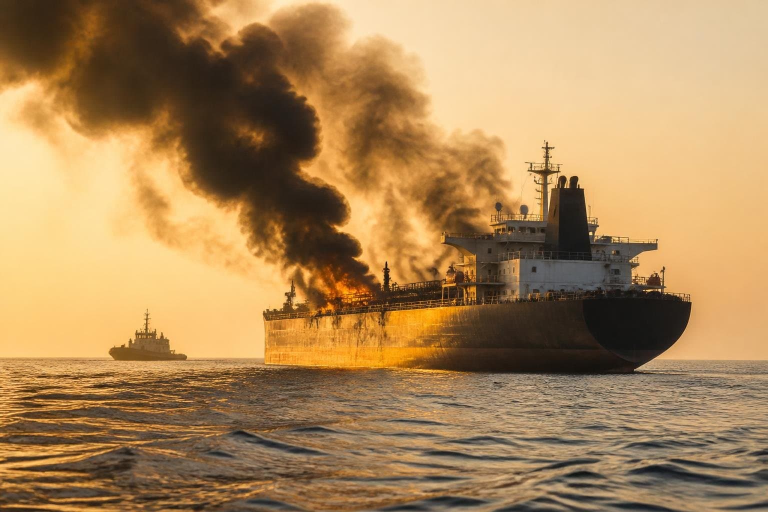 Supertanker i brann i Hormuz: Iran truer all skipstrafikk
